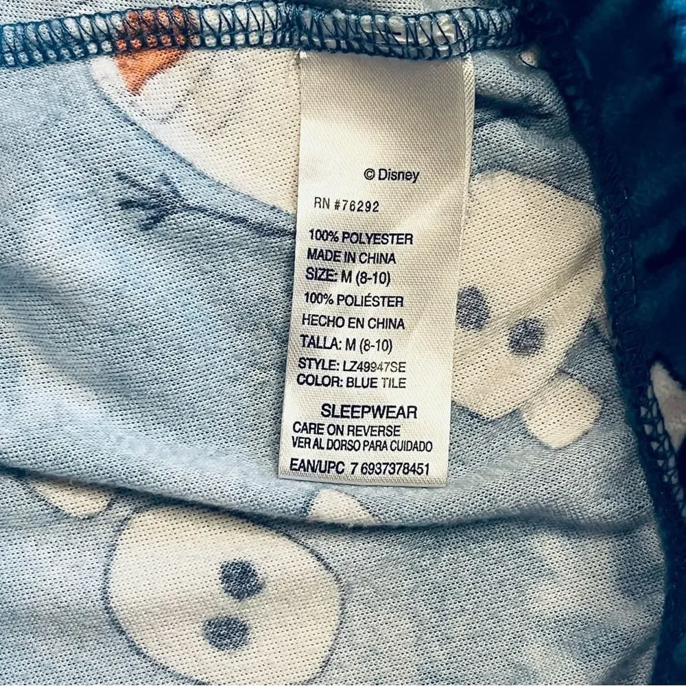 Disney Frozen Olaf Fleece Pajama Pants Boys Medium 8 Blue Snowflake Winter PJ